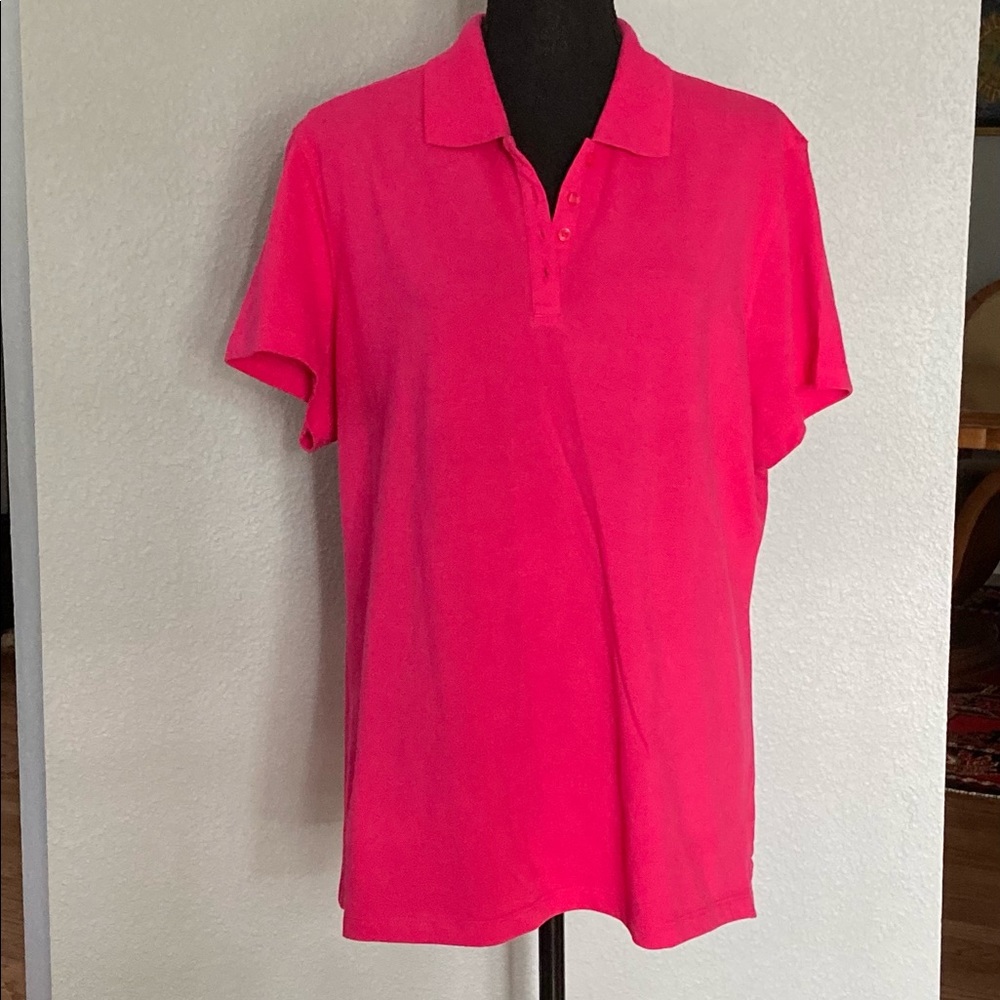 Karen Scott fuchsia pink short sleeve women’s polo shirt 100% cotton size L